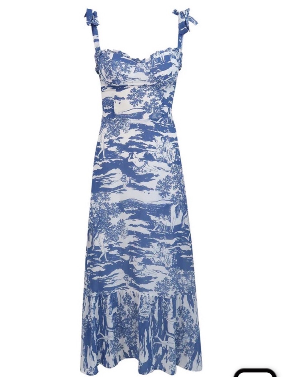 Reformation Blue and White Toile Midi Dress with Tie Straps